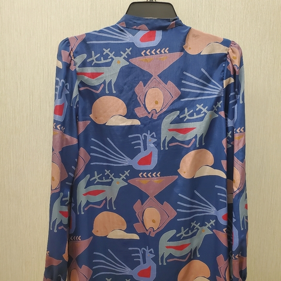 Vintage Art Deco Dress Tribal Print w/ Pockets & Pussybow Neckline - Picture 8 of 16